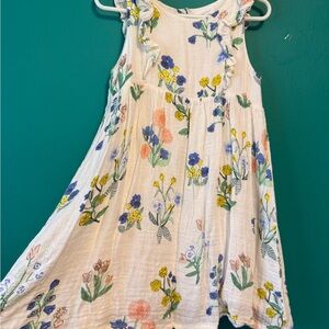 Angel Dear “Urban Floral” Ruffle Dress - White with Blue and Yellow Accents